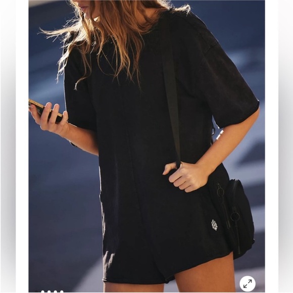 Free People Hot Shot Tee Romper In Washed Black. NWOT! Sz S - Picture 5 of 9